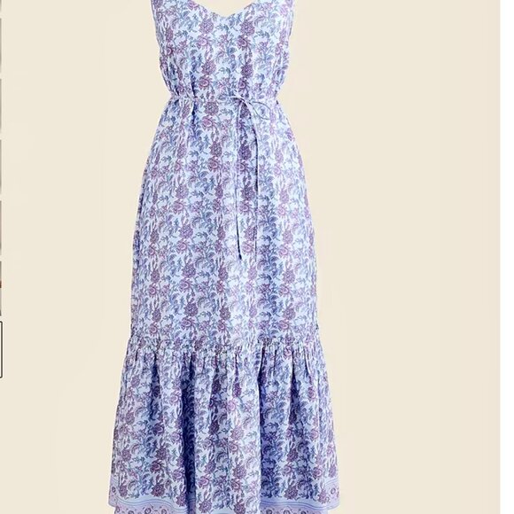 J. Crew NWT Tiered dress in dusty periwinkle block print Size Medium - Picture 6 of 10